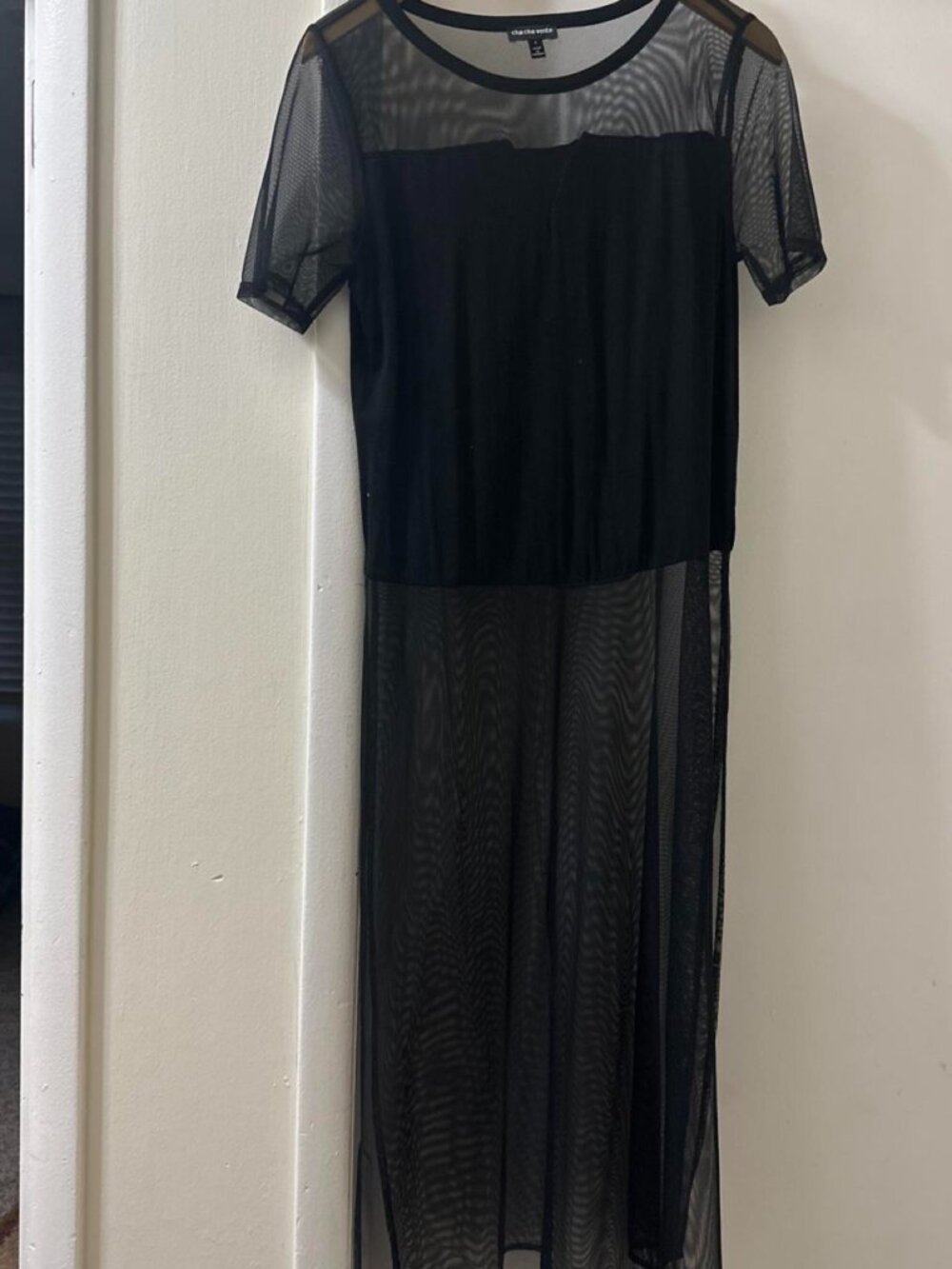 Cha Cha Vente Black Mesh Maxi Dress — Sheer Overlay Evening Gown, Size S